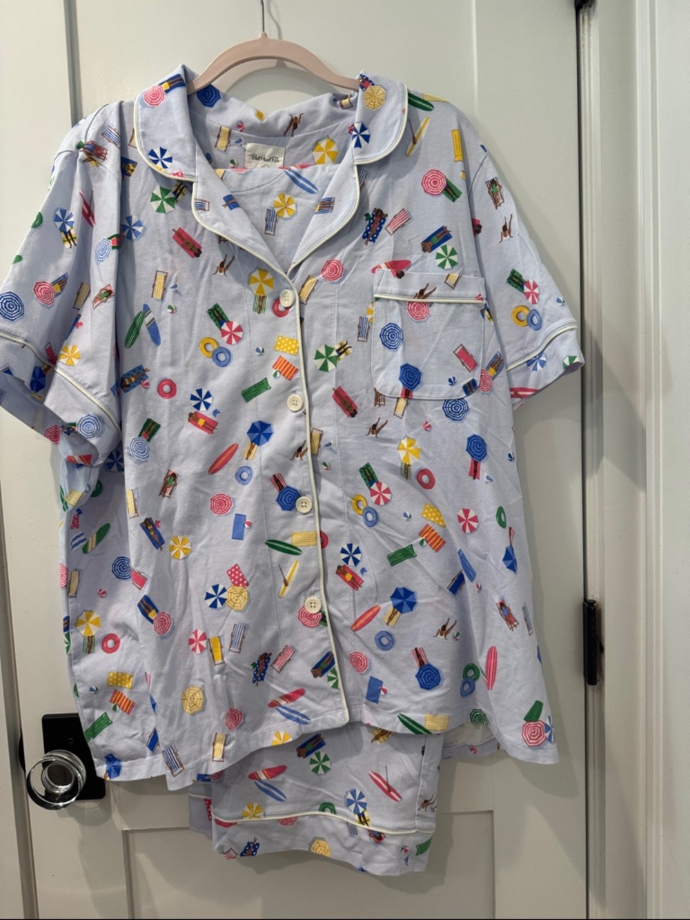 BedHead Light Blue Short Sleeve Pajama Set with Multicolor Summer Print